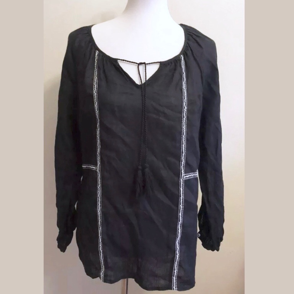 St.Tropez West Black White Linen Top Large